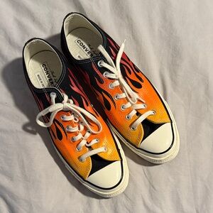 Converse Low Top Sneakers with Orange-to-Yellow Flame Design